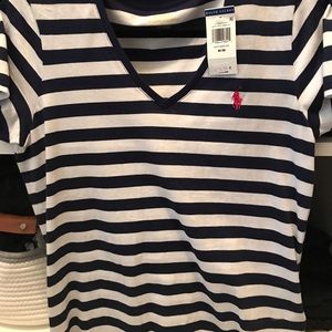 NWT navy and white stripe vneck polo tee!